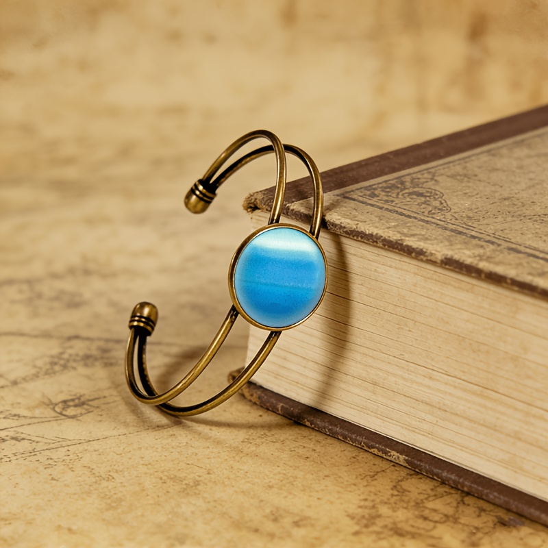 Antique Cyan Double-Layer Adjustable Open-End Bangle, Gradient Blue